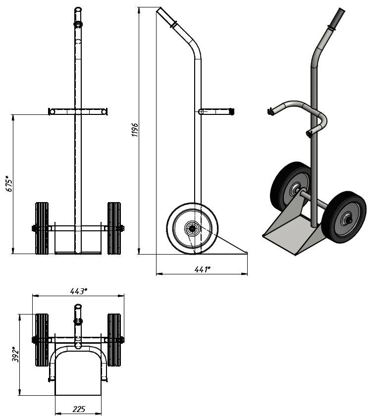 Тележка для сварочного полуавтомата с баллоном чертеж с размерами