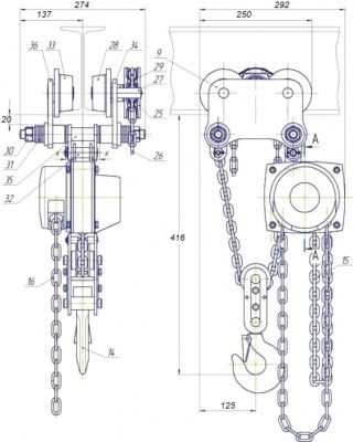 Схема тали ТРШБп-2